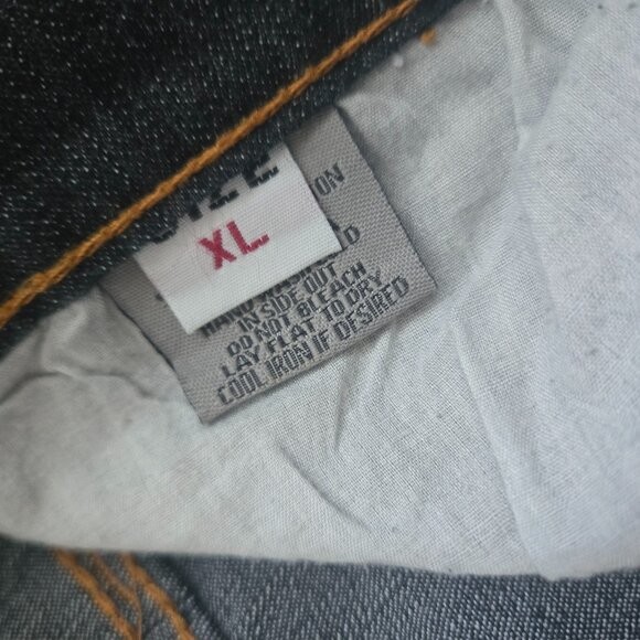 Y2K Bootcut Jeans Dark Wash metal Rings Size XL Stretch Grunge Punk 2000s - Picture 10 of 11